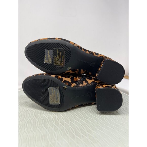 INC Calf Hair Ankle Boots Size 7 Tan Black Leopard Print Block Heel Zipper - Picture 8 of 10